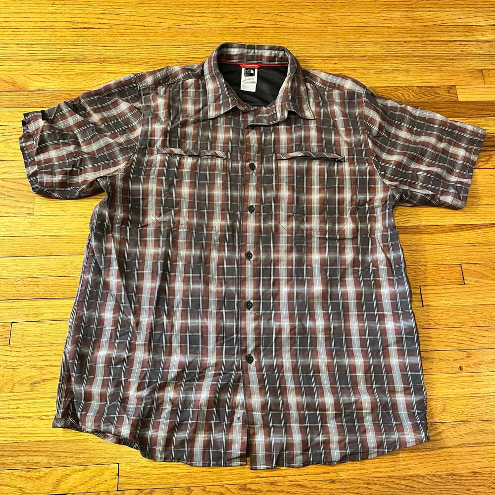 The North Face Shirt Mens Large Red Gray Performance Button Up Hiking